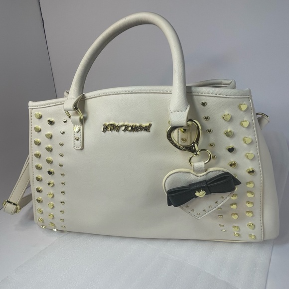 Betsey Johnson Cream Satchel with Gold Heart Accents - Picture 5 of 16